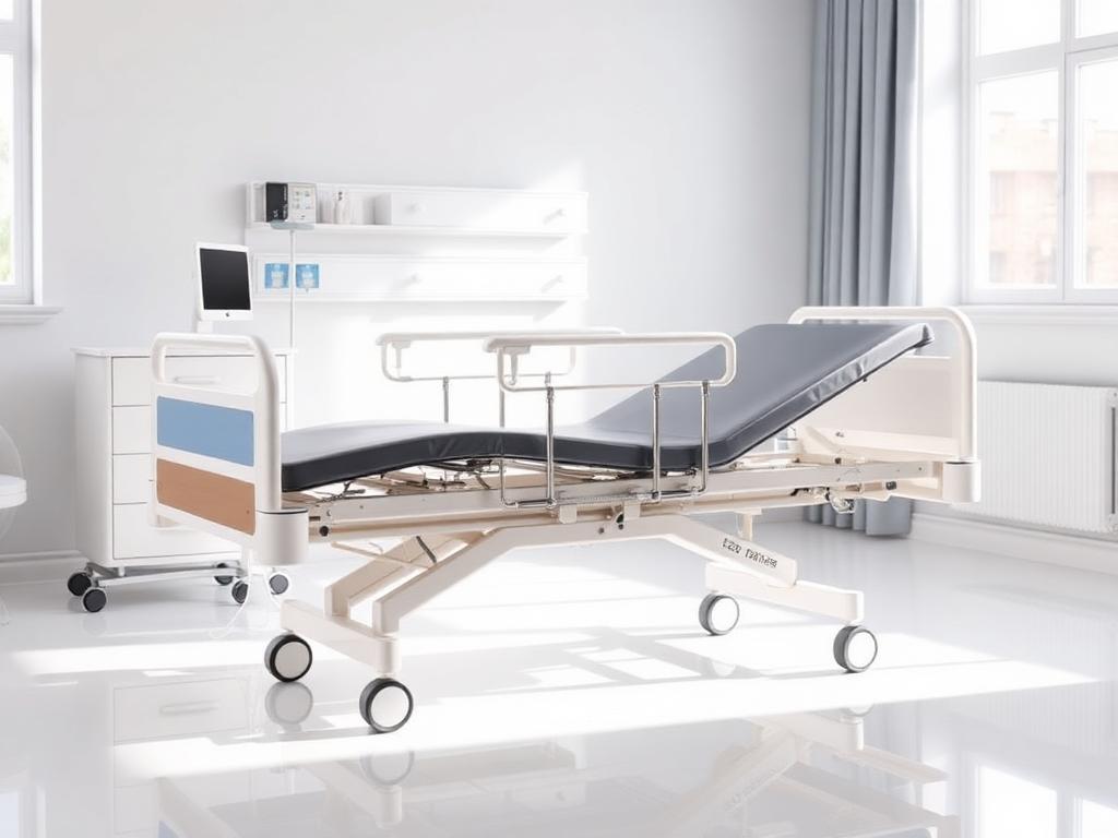 Electric hospital bed with adjustable head section and side rails